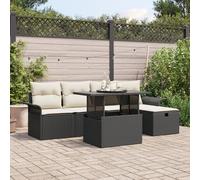 HEFZGDB Set di 6 divani da giardino con cuscini neri in polyrattan, divano modulare per esterni con cuscini resistenti alle intemperie, per terrazza e balcone, comodi mobili per stare in compagnia