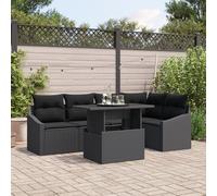 HEFZGDB Set di 6 divani da giardino con cuscini neri in polyrattan, mobili da esterni resistenti alle intemperie per terrazza e balcone. Questo set di divani da giardino da 6 pezzi è la scelta