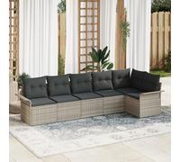 HEFZGDB Set di 6 divani da giardino in polyrattan con cuscini grigio chiaro, mobili da esterno per balcone e terrazza, set di sedie resistenti alle intemperie con design modulare per fino a sei