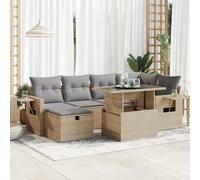 HEFZGDB Set di 7 divani da giardino con cuscini beige in polyrattan, design modulare con vano portaoggetti e borsa impermeabile, ripiano pieghevole con molla a gas, rivestimenti sfoderabili, durevole