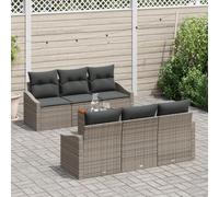 HEFZGDB Set di 7 divani da giardino con cuscini grigi in polyrattan e acacia, per fino a sei persone, mobili da esterno resistenti alle intemperie, con spazio nascosto