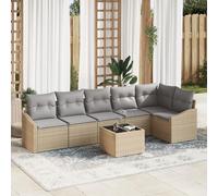 HEFZGDB Set di 7 divani da giardino con cuscini grigi in polyrattan nero, set divano angolare con tavolino da caffè per terrazza, divano modulare da esterno per sei persone, lounge resistente alle