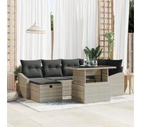 HEFZGDB Set di 7 divani da giardino con cuscini in polyrattan grigio chiaro, mobili per esterni in polyrattan con vano portaoggetti e tasche impermeabili, per balcone, terrazza, giardino, comodo