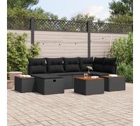 HEFZGDB Set di 7 divani da giardino con cuscini, in polyrattan nero, per esterni, per terrazza. Questo divano in rattan sintetico resistente alle intemperie offre un design modulare e molto spazio per