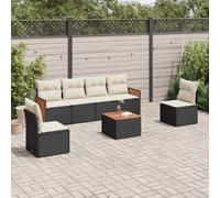 HEFZGDB Set di 7 divani da giardino con cuscini, in polyrattan sintetico intrecciato, vano portaoggetti, borsa impermeabile, rivestimento rimovibile, design modulare, piano del tavolo in legno di