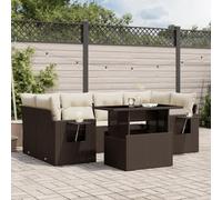 HEFZGDB Set di 7 divani da giardino con cuscini marroni in polyrattan, piano del tavolo regolabile e ripiani pieghevoli con molle a gas per terrazza e cortile, rattan PE resistente