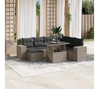 HEFZGDB Set di 8 divani da giardino con cuscini in polyrattan grigio chiaro, piano del tavolo regolabile e fodere rimovibili per mobili da giardino di facile manutenzione, rattan PE resistente, per