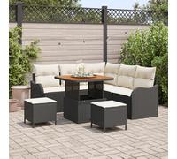 HEFZGDB Set di 8 divani da giardino con cuscini in polyrattan nero, divano angolare modulare per balcone e terrazza, resistente ai raggi UV e impermeabile, comodo per cinque persone, per esterni
