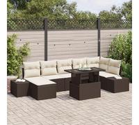 HEFZGDB Set di 8 divani da giardino con cuscini marroni e beige in polyrattan, mobili da esterno resistenti alle intemperie con disposizione flessibile e spazio nascosto per terrazza e balcone