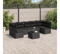 HEFZGDB Set di 8 divani da giardino con cuscini neri in polyrattan, design modulare con vano portaoggetti e rivestimenti rimovibili, piano del tavolo in vetro temperato, mobili in rattan PE resistente