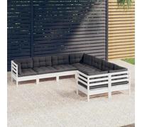 HEFZGDB Set di 8 mobili da giardino con cuscini bianchi in legno massello di pino, mobili da terrazza robusti per il relax e la convivialità, design modulare per una combinazione personalizzata