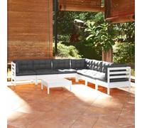 HEFZGDB Set di 8 mobili da giardino con cuscini in legno massello di pino bianco, mobili da terrazza robusti per il relax e la convivialità, design modulare, arredamento da giardino resistente alle
