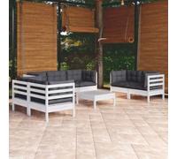 HEFZGDB Set di 8 mobili da giardino con cuscini in legno massello di pino, mobili da terrazza robusti per il relax e la convivialità, modularmente espandibili, mobili da giardino resistenti alle