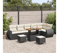 HEFZGDB Set di 9 divani da giardino con cuscini, in polyrattan e acacia, design modulare per fino a 6 persone, struttura stabile, resistente ai raggi UV, piedini regolabili, leggero