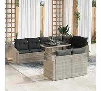 HEFZGDB Set di 9 divani da giardino con cuscini in rattan sintetico, resistenti alle intemperie, con divano angolare e tavolo regolabile in altezza, per terrazza, perfetto per stare in compagnia
