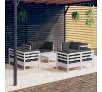 HEFZGDB Set di 9 mobili da giardino in legno di pino massiccio con cuscini antracite, mobili da terrazza robusti per il relax e la convivialità, modularmente espandibili, resistenti alle intemperie