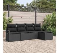 HEFZGDB Set di divani da esterni, 5 pezzi, in polyrattan nero, con cuscino, per giardino e terrazza, design modulare e struttura fatta a mano per una maggiore durata e una disposizione flessibile