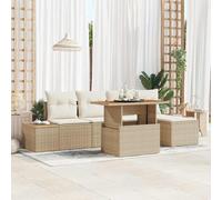 HEFZGDB Set di divani da giardino, 6 pezzi, in polyrattan, beige, con vano portaoggetti e tasche impermeabili, set di divani da giardino modulari per terrazza e giardino, con due divani laterali, due