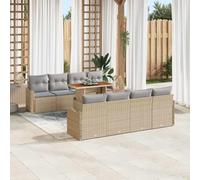 HEFZGDB Set di divani da giardino, 7 pezzi, con cuscini, beige e grigio chiaro, in polyrattan, per giardino e terrazza, con due divani, quattro cuscini da seduta e un tavolo