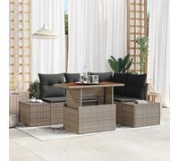 HEFZGDB Set di divani da giardino con contenitore, 5 pezzi, in polyrattan grigio, set di divani modulari per esterni con due divani laterali, un divano angolare, un divano centrale e un tavolo da