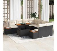 HEFZGDB Set di divani da giardino con contenitore, 9 pezzi, in polyrattan, colore nero, con vano portaoggetti e tasche impermeabili, per terrazza