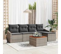 HEFZGDB Set di divani da giardino con cuscini, 6 pezzi, grigio in polyrattan, set completo di divano modulare per esterni con tavolo e poggiapiedi, mobili da giardino resistenti alle intemperie, per