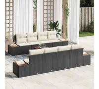 HEFZGDB Set di divani da giardino con cuscini, 9 pezzi, in polyrattan nero, 4 moduli di seduta e 4 moduli angolari con vano portaoggetti integrato, tavolo da giardino, tasche impermeabili, struttura
