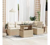 HEFZGDB Set di divani da giardino con cuscini e contenitore, 6 pezzi, in polyrattan, beige, modulare, con piano in vetro, per terrazza e giardino