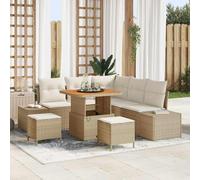 HEFZGDB Set di divani da giardino con cuscini e vano portaoggetti, 8 pezzi, in polyrattan, beige, mobili per esterni per terrazza e giardino, con adattamento modulare e materiale resistente ai raggi