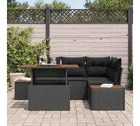 HEFZGDB Set di divani da giardino con vano portaoggetti, 5 pezzi, in polyrattan, colore nero, per esterni, per terrazza e balcone, con tasche impermeabili e tavolino