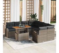 HEFZGDB Set di divani da giardino con vano portaoggetti, 9 pezzi, grigio polyrattan, mobili modulari per esterni, per terrazza, balcone, giardino, moderno set di sedute con tasche impermeabili