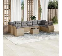 HEFZGDB Set di divani da giardino da 11 pezzi con cuscini beige, in polyrattan, design modulare con vano portaoggetti e borsa impermeabile, mobili in rattan sintetico durevole per terrazza, piano del
