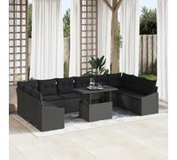 HEFZGDB Set di divani da giardino da 11 pezzi con cuscini in polyrattan nero, set da esterno da 11 pezzi per un massimo di dieci persone, in polyrattan resistente alle intemperie con protezione UV