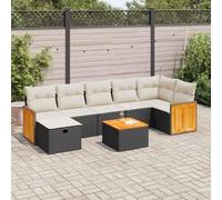 HEFZGDB Set di divani da giardino da 8 pezzi con cuscino, in polyrattan sintetico intrecciato, vano portaoggetti, borsa impermeabile, piano del tavolo in legno di acacia, rivestimento rimovibile