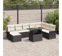 HEFZGDB Set di divani da giardino da 9 pezzi con cuscini neri in polyrattan, set di divani ad angolo modulari con tavolo per terrazza, mobili da esterni resistenti alle intemperie, questo elegante e