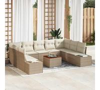 HEFZGDB Set di divani da giardino in polyrattan, 10 pezzi, beige e bianco, con segmenti angolari e tavolo da giardino, mobili modulari per esterni per terrazza e giardino, con vano portaoggetti e