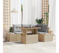 HEFZGDB Set di divani da giardino in polyrattan beige, 5 pezzi, con vano portaoggetti e tasche impermeabili, mobili modulari per esterni, per terrazza, giardino e balcone, durevoli e resistenti alle