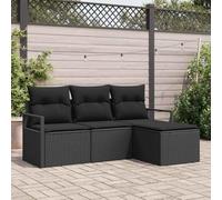 HEFZGDB Set di divani da giardino in polyrattan nero con 4 cuscini per terrazza ed esterni, design modulare con blocco centrale, due divani e poggiapiedi, robusto telaio in acciaio