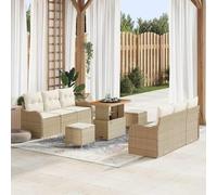HEFZGDB Set di divani da giardino in rattan sintetico, 9 pezzi, con tasche portaoggetti e tavolo, set modulare a 4 braccioli e 2 divani centrali, in beige crema, per terrazza, balcone