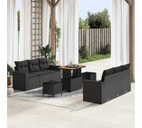 HEFZGDB Set di divani da giardino modulari, 9 pezzi, in polyrattan nero con legno di acacia, per terrazza e balcone, tavolo regolabile in altezza, configurazione flessibile, resistente ai raggi UV