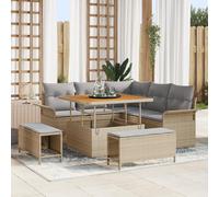 HEFZGDB Set di mobili da giardino a 5 posti con cuscini, in polyrattan e acacia, modulare per esterni, resistente alle intemperie, comodo set per balcone, terrazza, giardino