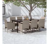 HEFZGDB Set di mobili da giardino con cuscini beige e nero, 9 pezzi, adatto per terrazza, giardino, piscina