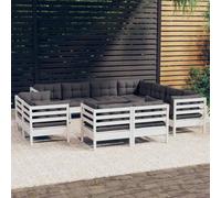 HEFZGDB Set di mobili da giardino da 11 pezzi con cuscini, in legno massello di pino bianco, robusto set di mobili da terrazza per il relax e la convivialità, resistente alle intemperie, con design