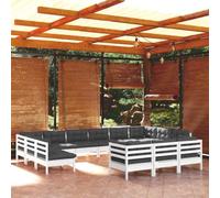 HEFZGDB Set di mobili da giardino da 13 pezzi, con cuscini in legno di pino massiccio, colore bianco, robusto set di mobili da terrazza per il relax e la convivenza all'aperto, espandibile
