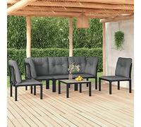 HEFZGDB Set di mobili da giardino da 6 pezzi, nero e grigio, in polyrattan, con tavolo e cuscini. Questo elegante set da giardino da 6 pezzi in nero e grigio in robusto