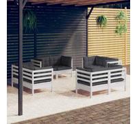 HEFZGDB Set di mobili da giardino da 8 pezzi con cuscini color antracite in legno di pino massiccio, mobili modulari per il relax e la convivenza all'aperto, resistenti alle intemperie