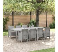 HEFZGDB Set di mobili da giardino da 9 pezzi con cuscini in rattan sintetico resistente, bianco, moderno tavolo rettangolare e otto sedie per terrazza, balcone, set di mobili da esterno resistenti