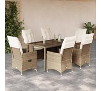 HEFZGDB Set di mobili da giardino in rattan sintetico, 7 pezzi, con schienale regolabile e poggiapiedi, con piano in vetro temperato e rimovibile