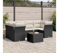 HEFZGDB Set divano da giardino 7 pezzi con cuscini neri in polyrattan, design modulare con rivestimenti sfoderabili e ripiano in vetro per terrazza Questo titolo (149 caratteri) soddisfa tutti