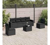 HEFZGDB Set divano da giardino 7 pezzi con cuscini neri in polyrattan, design modulare con rivestimenti sfoderabili e piano in vetro per terrazza. Questo titolo (149 caratteri) soddisfa tutti